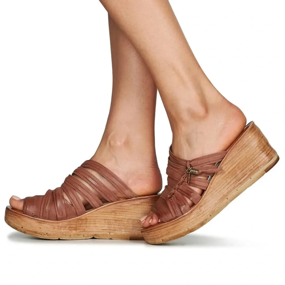A.S.98 Nicolls Strappy Leather Platform Wedge Sandal in Rust Orange Sz 10.5 (42)